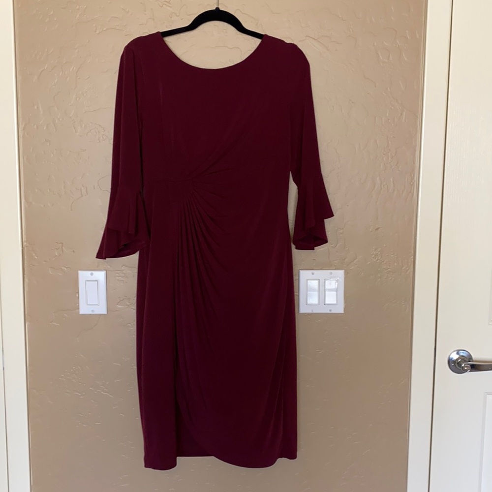 Maroon/wine dress with ruched waist to hide tummy